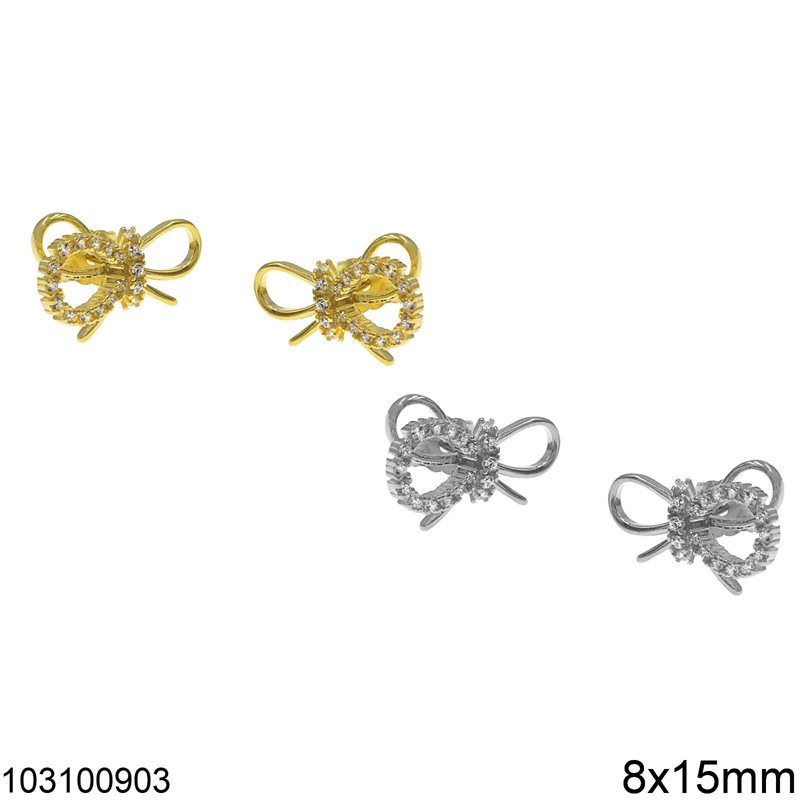 Silver 925 Earrings Ribbon with Zircon 8x15mm