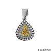 Silver  925 Pendant Pearshape Holy Mary 11x12mm with zircon