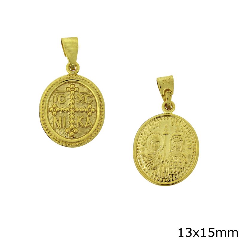 Gold Oval Constantinato Coin 13x15mm K9 0.84gr