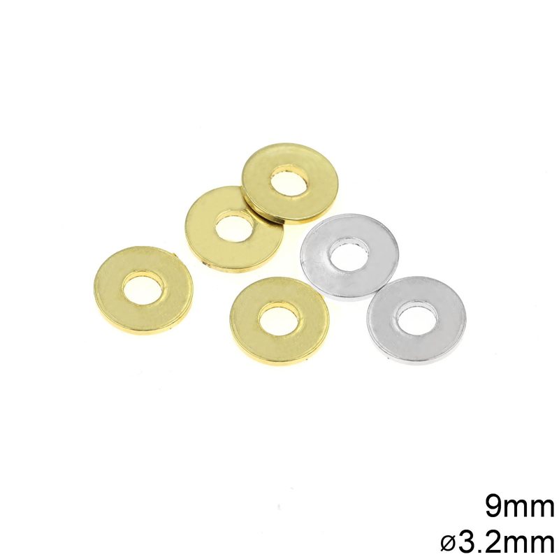 Brass Flat Rondelle Bead 9mm with 3.2mm hole