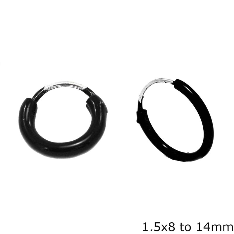 Silver 925 Hoop Earrings with Enamel 1.5x8-14mm