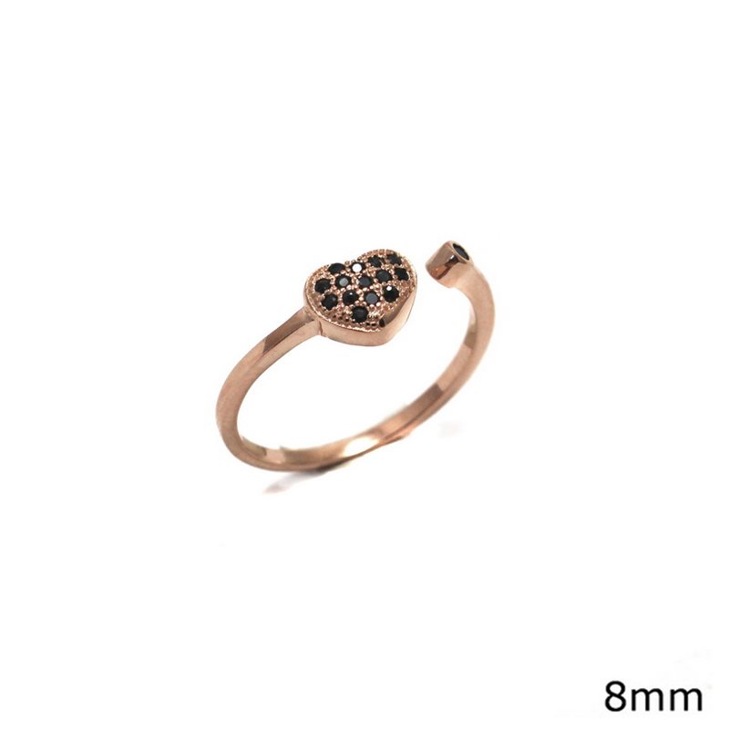 Δαχτυλίδι Ασημένιο 925 Ανοιγόμενο Καρδιά Μπούλ με Ζιργκόν 8mm