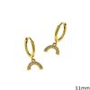 Brass Hoop Earrings 11mm with Curved Line and Zircon 