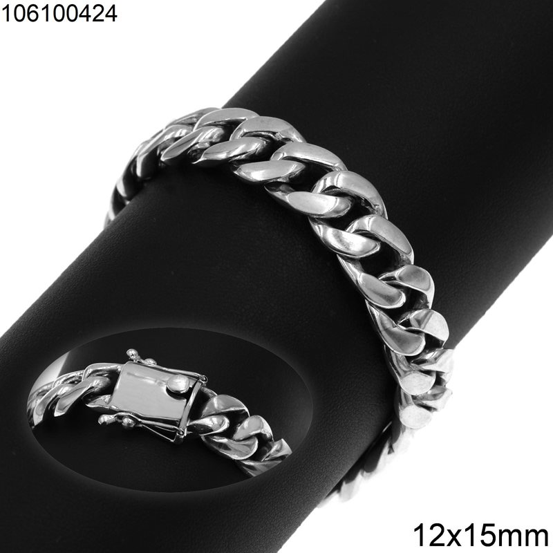 Silver 925 Bracelet Gourmette Chain 12x15mm