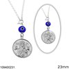 Silver 925 Round  Car Amulet Double Sided Icon 23mm with Evil Eye