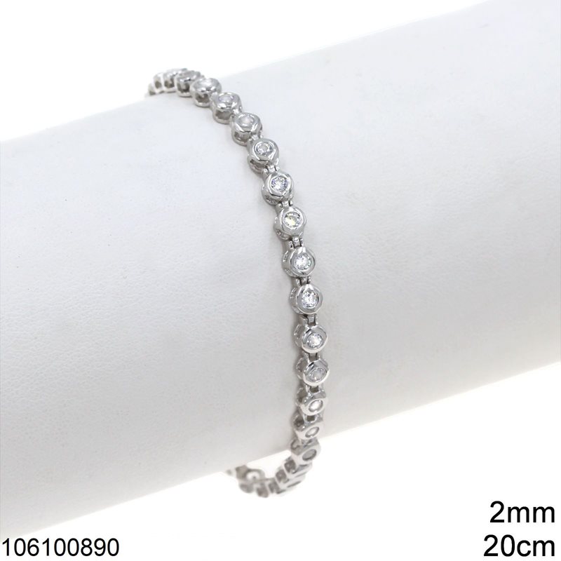 Βραχιόλι Ασημένιο 925 Ριβιέρα με Ζιργκόν 2mm, 20cm
