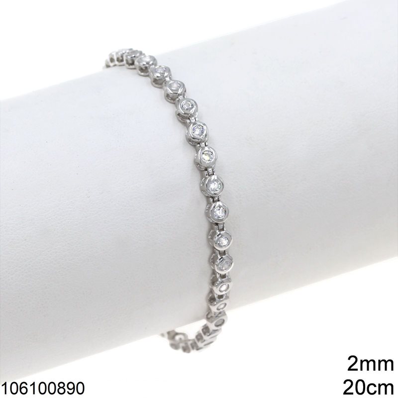 Silver 925 Riviera Bracelet with Zircon 2mm, 20cm