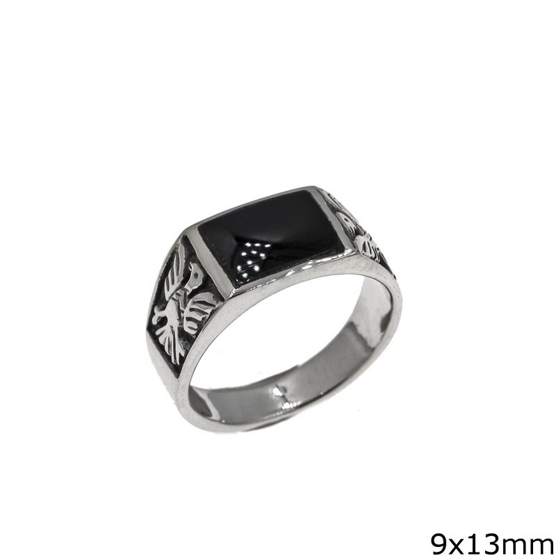 Silver  925 Male Rectangular Onyx Ring 9x13mm