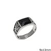 Silver  925 Male Rectangular Onyx Ring 9x13mm