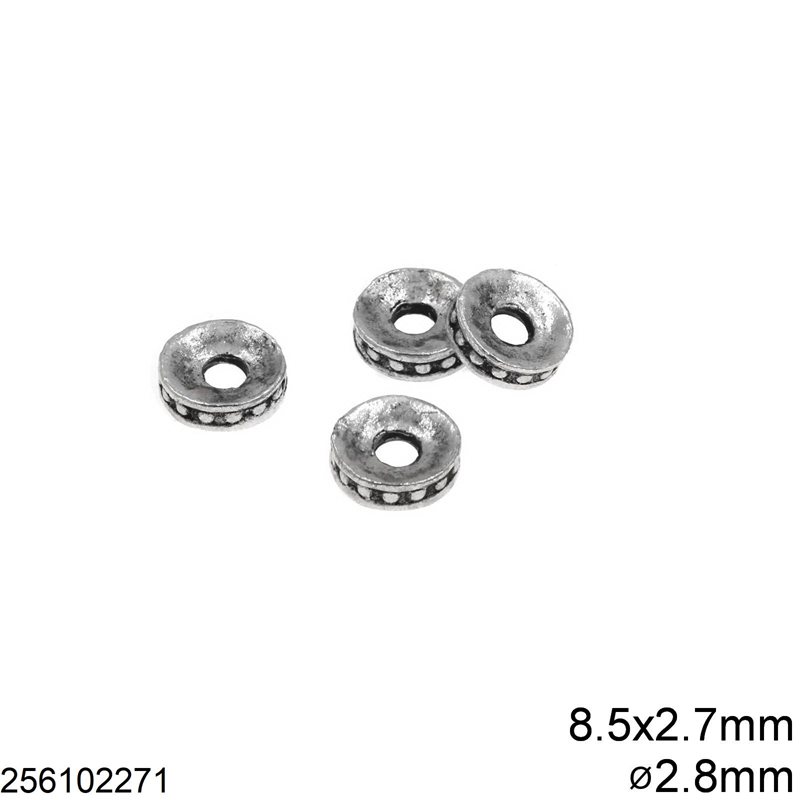 Casting Rondelle Bead 8.5x2.7mm with Hole 2.8mm, Antique silver plated NF