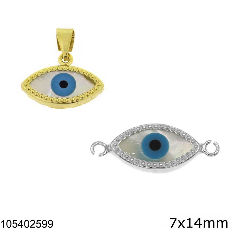 Silver 925 Spacer & Pendant Evil Eye with Mop-shell 7x14mm
