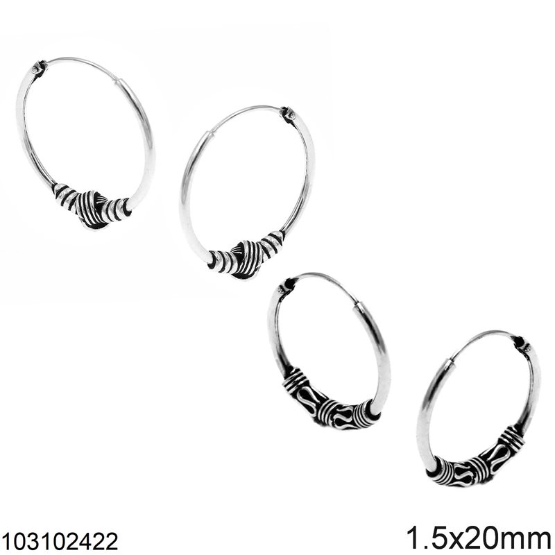 Silver 925 Hoops Earrings 1.5x20mm