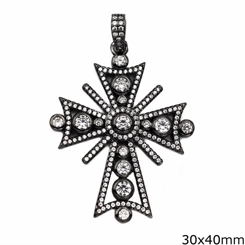 Metallic Cross Pendant with Zircon 30x40mm