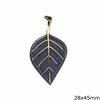 Metallic Leaf Pendant with Zircon 28x45mm