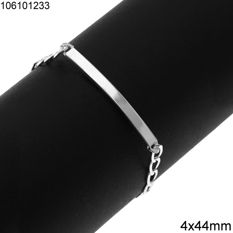 Silver 925 Bracelet Tag 4x44mm with Gourmette Chain