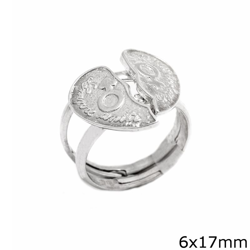 Silver  925 Ring Double Heart 6x17mm