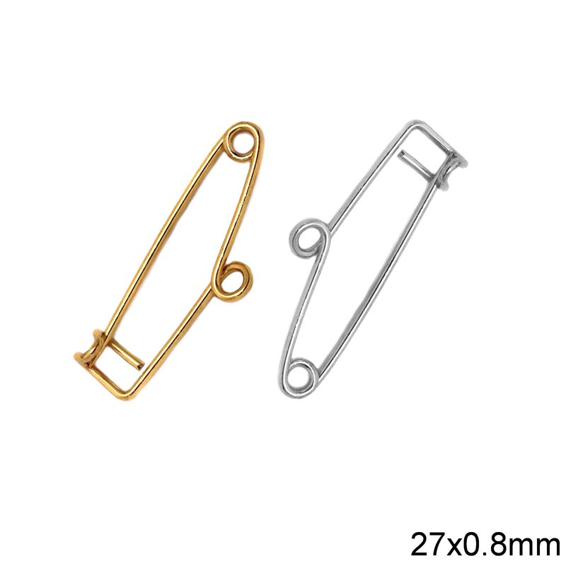 Brass Safety Pin with Hoop 27x0.8mm