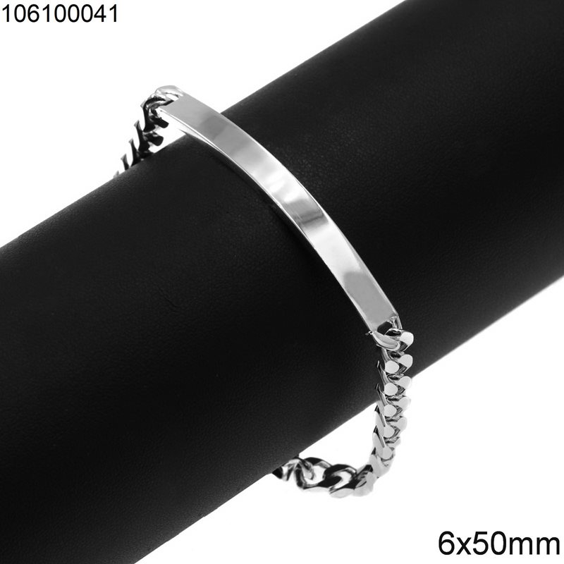 Silver 925 Bracelet with Gourmette Chain and Tag 6x50mm
