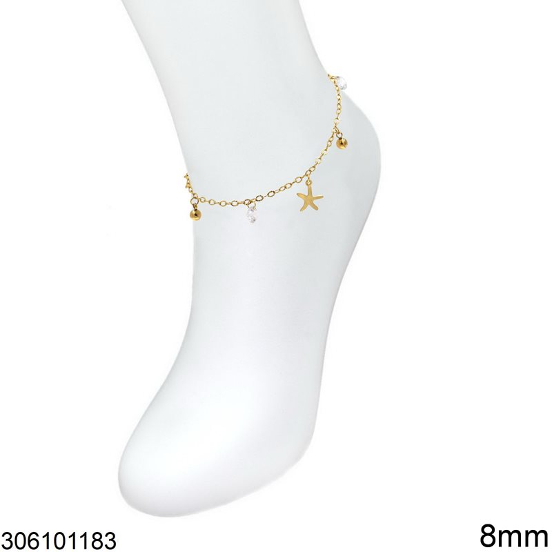Stainless Steel Anklet with Starfish 8mm and Zircon GOLD