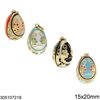 Brass Pendant Egg with Enamel and Flowers 15x20mm