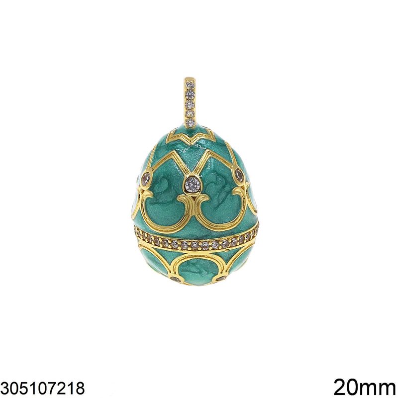 Brass Pendant Egg with Enamel Faberge Style 20mm