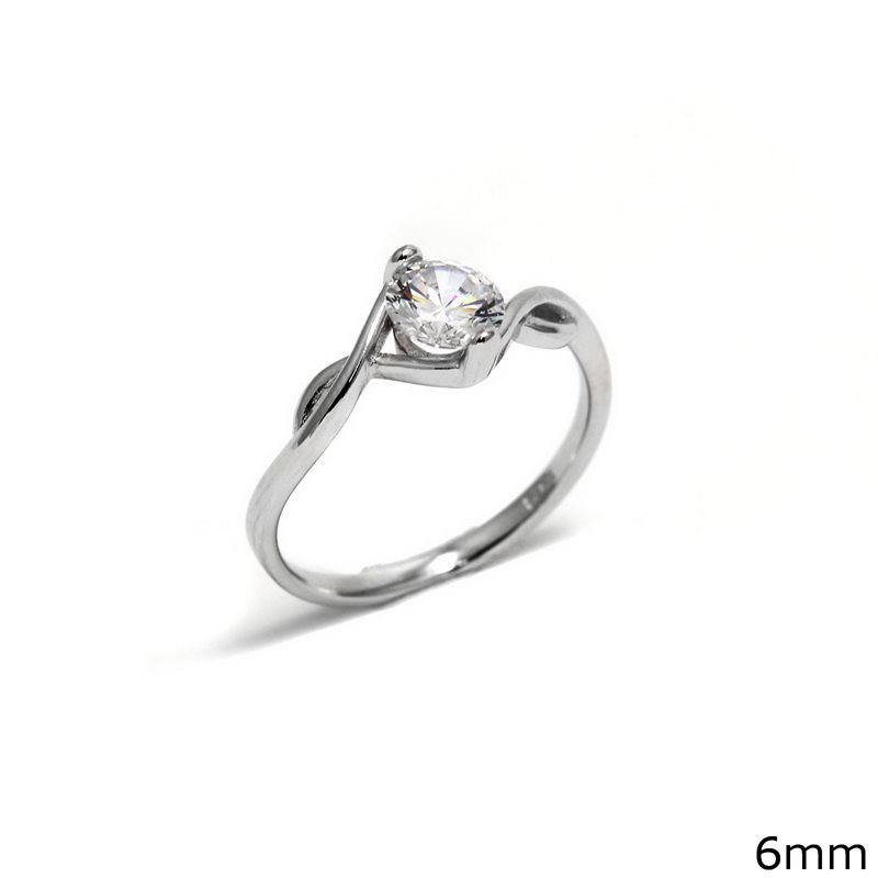 Silver 925  Ring with Zircon 6mm