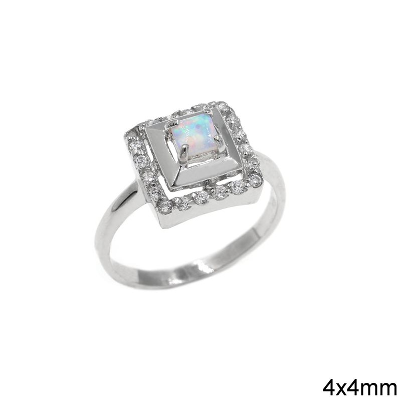 Silver  925 Ring with Square Opal 4x4mm