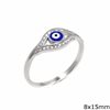 Silver 925 Ring Evil Eye with Enamel and Zircon 8x15mm