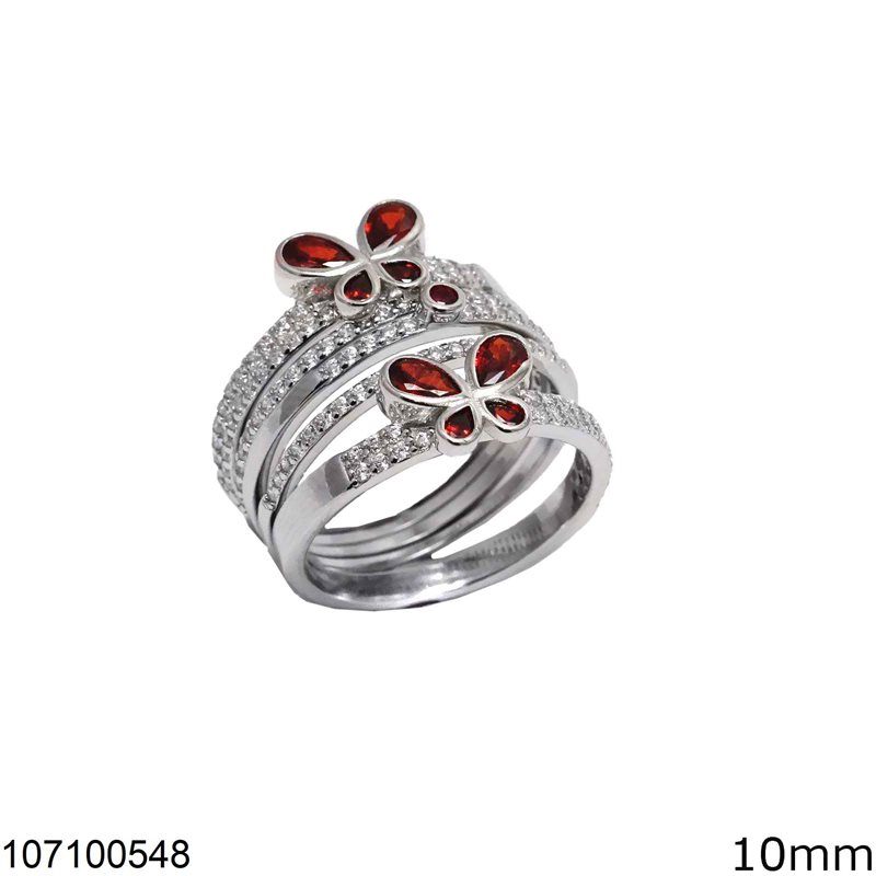 Δαχτυλίδι Ασημένιο  925 Βέρα 5πλή Πεταλούδα με Ζιργκόν 