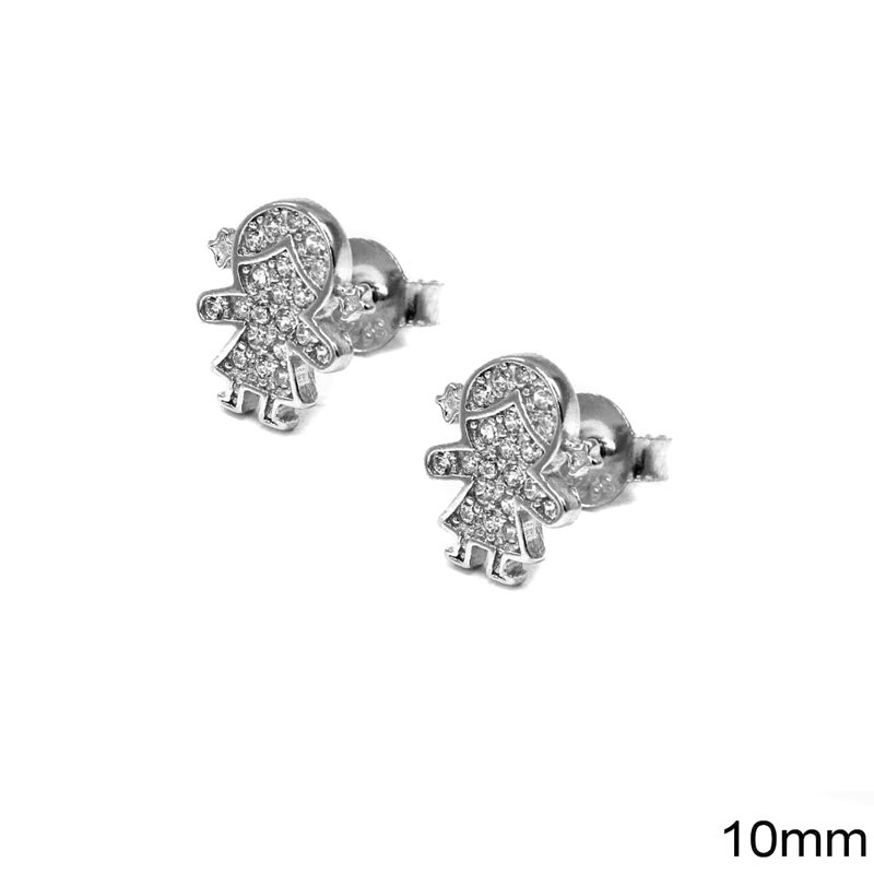 Silver 925 Earrings Little Girl with Zircon 10mm