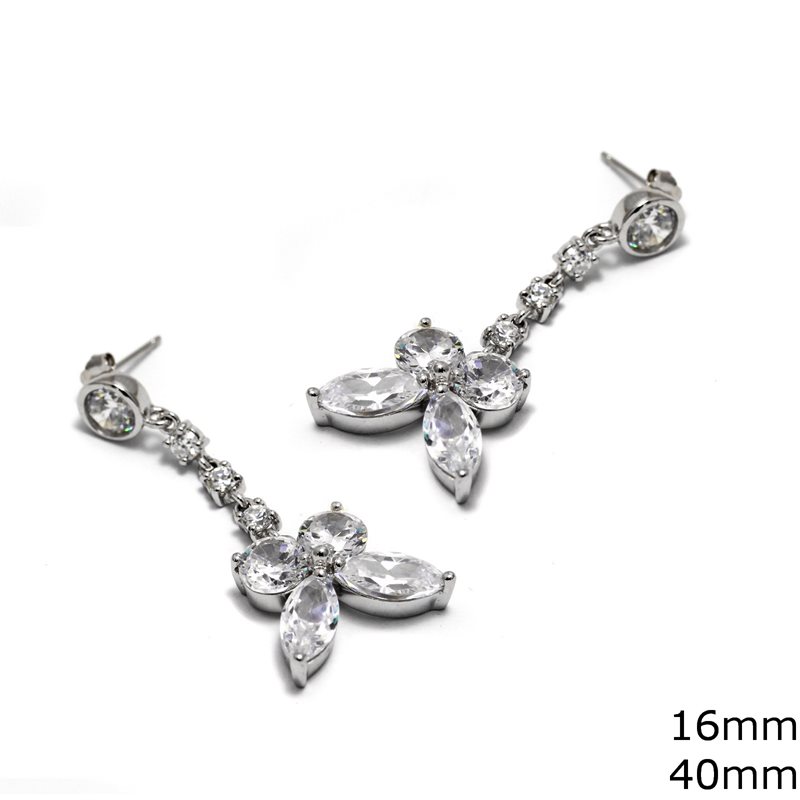 Silver 925 Earrings Butterfly with zircon 40mm