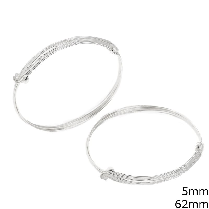 Silver 925 Bangle Fluctuating Wire Bracelet 5mm, 62mm