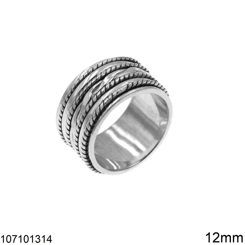 Δαχτυλιδι Ασημένιο 925 Βέρα Πλεξούδα 12mm, Οξυντέ