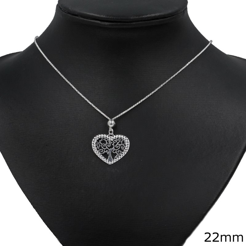 Silver 925 Diamond Necklace Heart 22mm