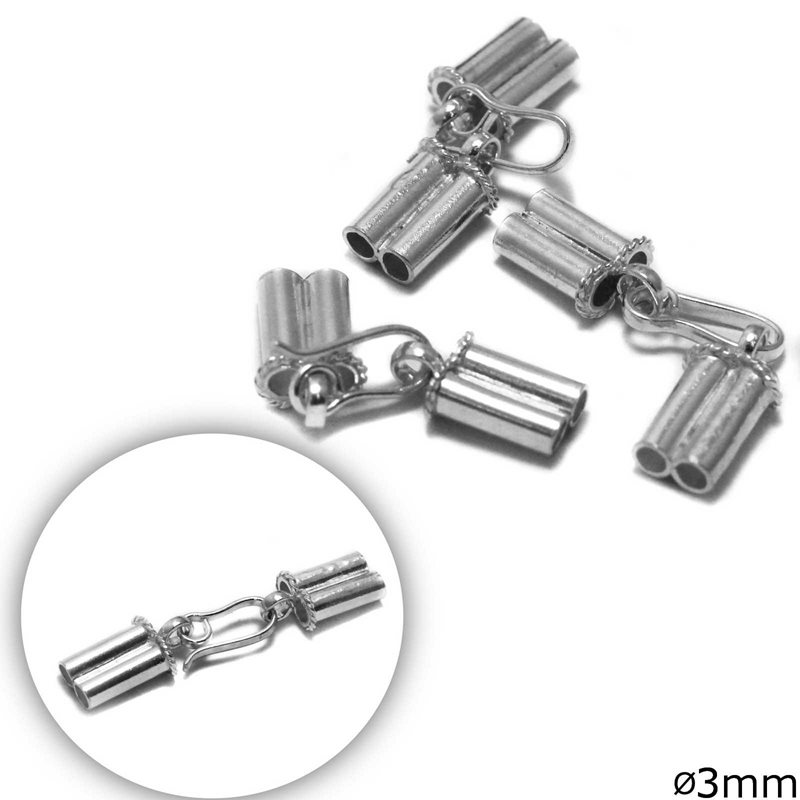 Silver 925  Tube Crimp Bead with Hook and hole 3mm