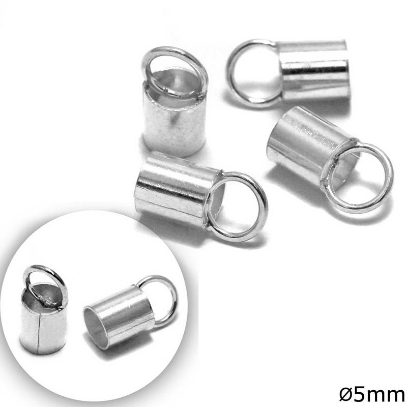 Silver 925 Barrel End Cap for Leather 5mm
