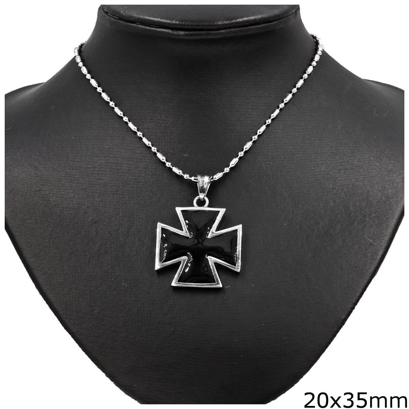 Stainless Steel Necklace Enameled Cross 20x35mm