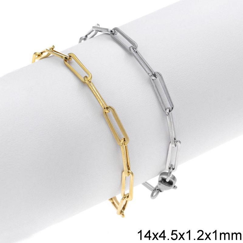 Stainless Steel Bracelet Paperlink Chain Flat Wire 14x4.5x1.2x1mm