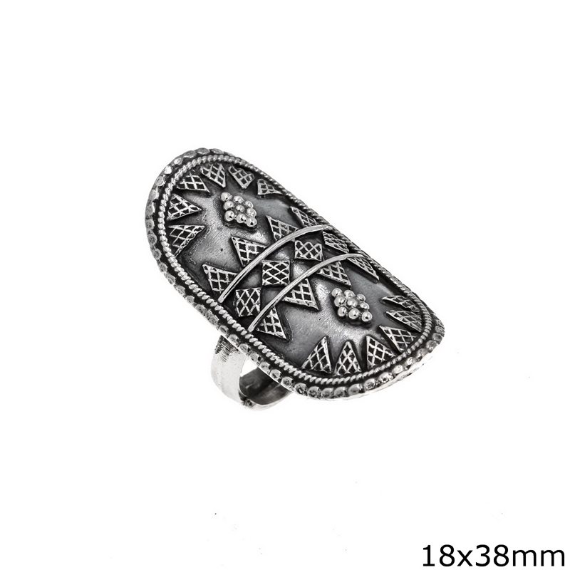 Silver  925 Oval Ring Oxyde 18x38mm