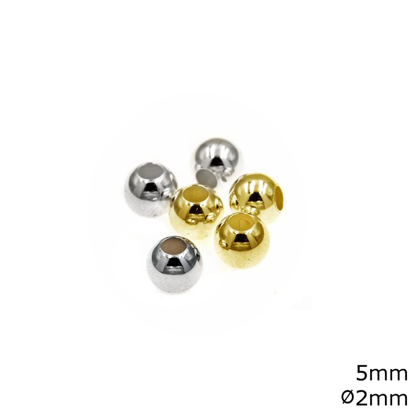 Silver 925 Bead  5mm, Hole 2mm