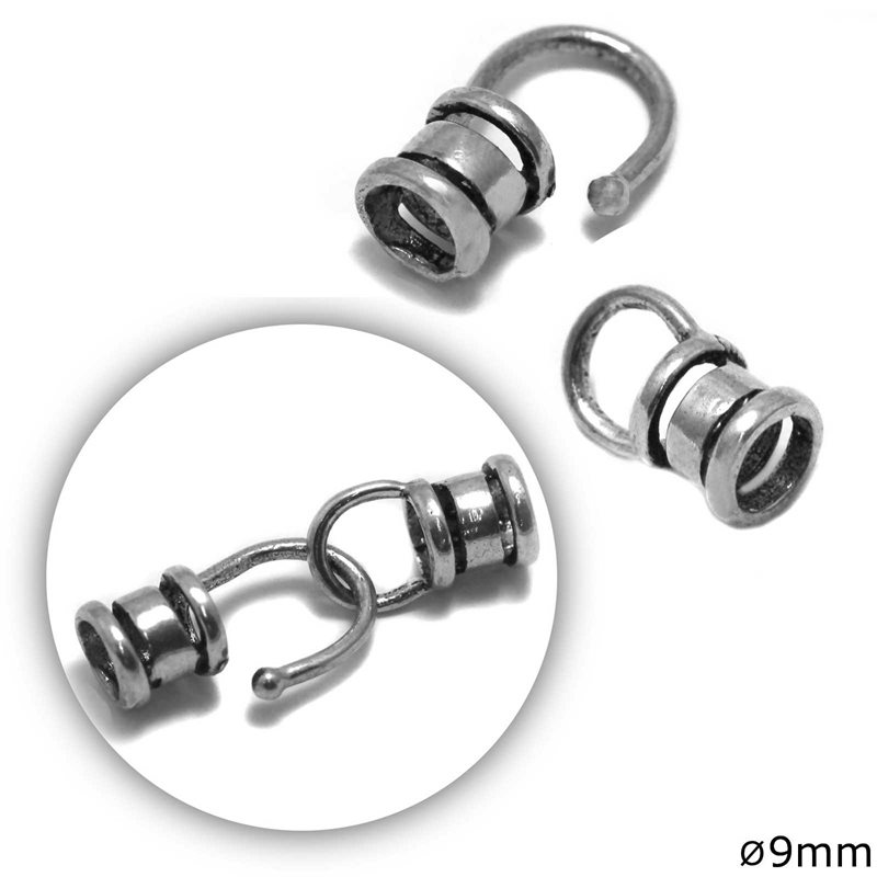 Silver 925 Tube Crimp Bead with hole 9mm and Hook