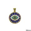 Metallic Evil Eye Disk Pendant with Enamel & Zircon 20mm