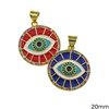 Metallic Evil Eye Disk Pendant with Enamel & Zircon 20mm