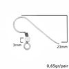 Silver925  Earring Hook 23mm Thickness 1mm 0,65gr/pair Ball 3mm