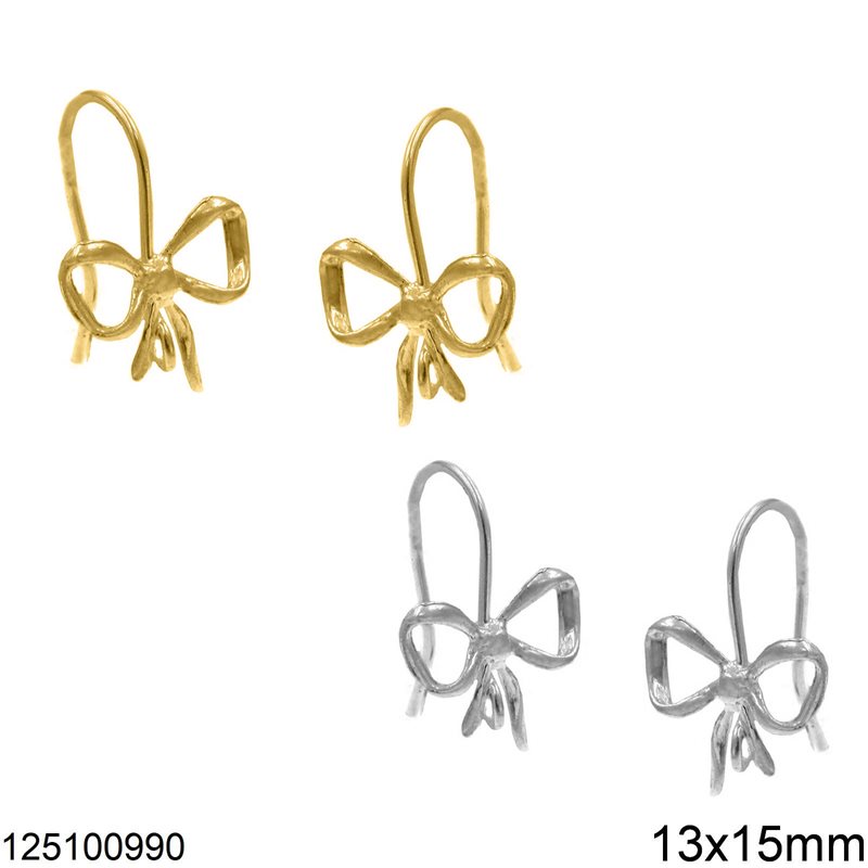 Silver 925 Earrings Bow with Hoop 13x15mm