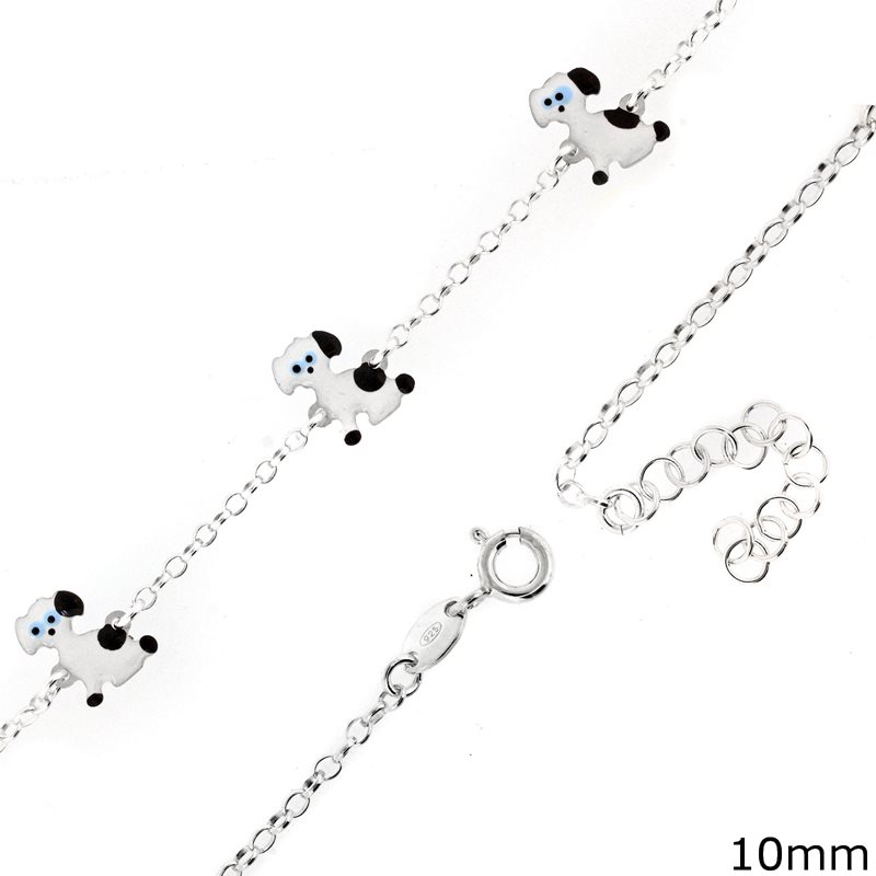 Silver 925 Bracelet Dogs Enameled 10mm