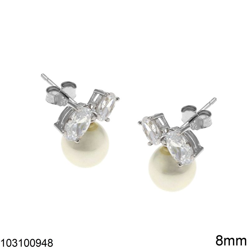 Silver 925  Earrings 10mm with Freshwater Pearl
