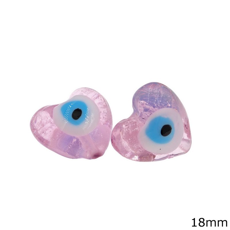 Murano Glass Bead Heart with Evil Eye 18mm