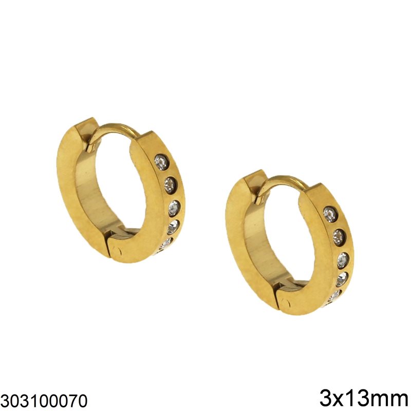 Stainless Steel Hoop Earrings with Rhinestones 3x13mm