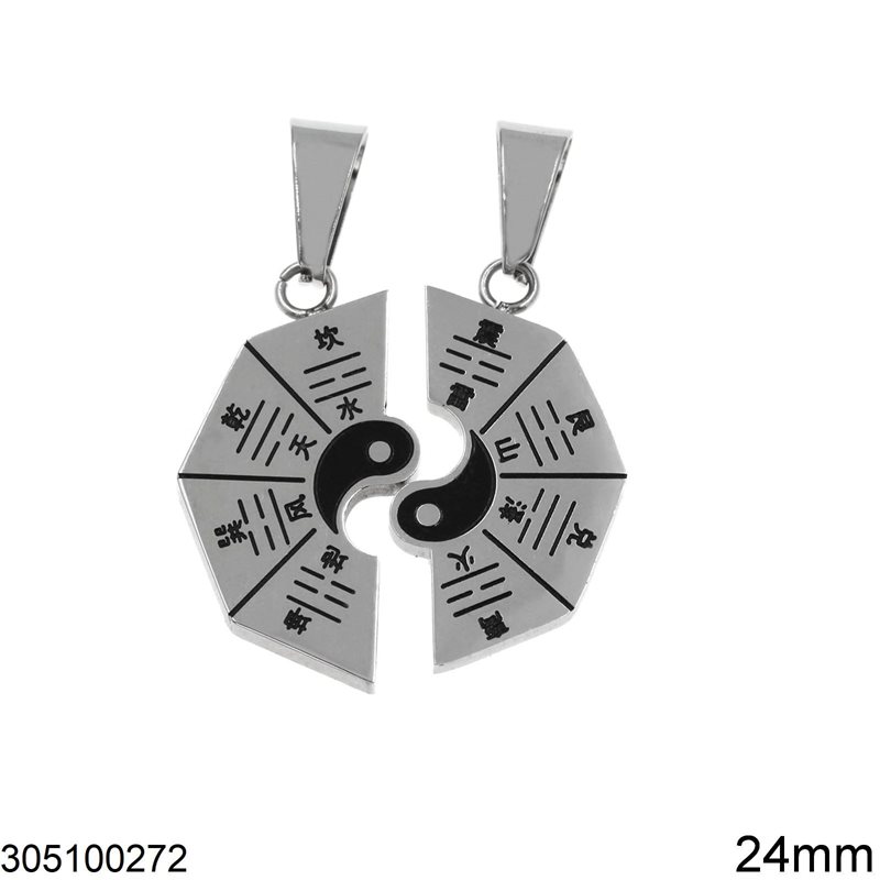 Stainless Steel Double Pendant Yin Yang 24mm